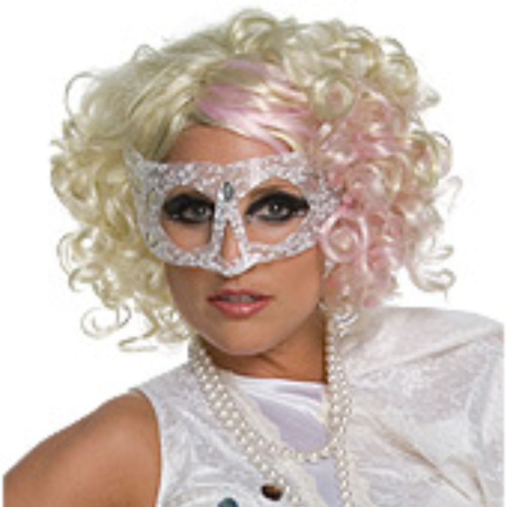 New LADY GAGA Blonde & Pink Curly Wig Licensed